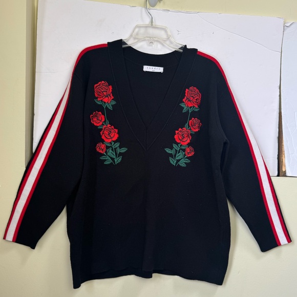 Sandro Indira Floral Rose Embroidered V Neck Sweater
Oversize Top Stretch Boxy M - Picture 2 of 16